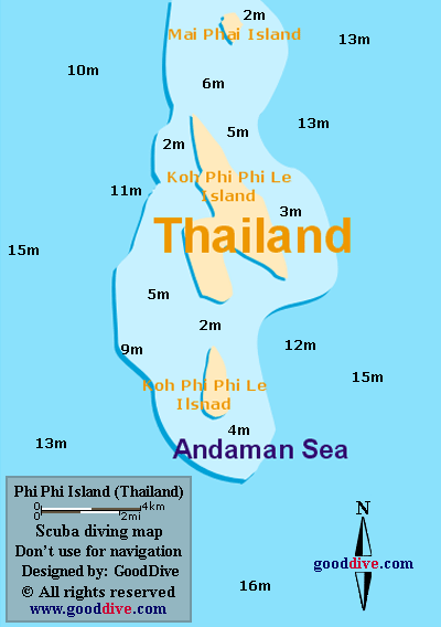 Phi Phi Island map designed and copyright by gooddivecom