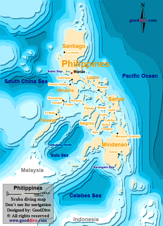 map of philippines. The Philippines diving map is