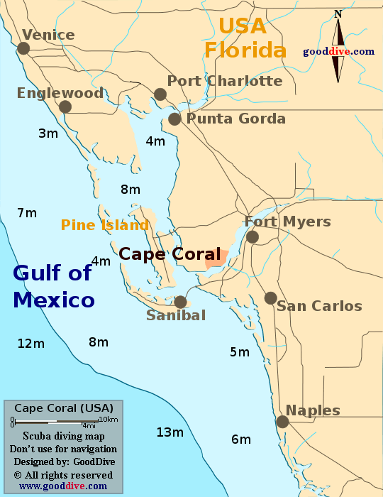 Cape Coral diving map