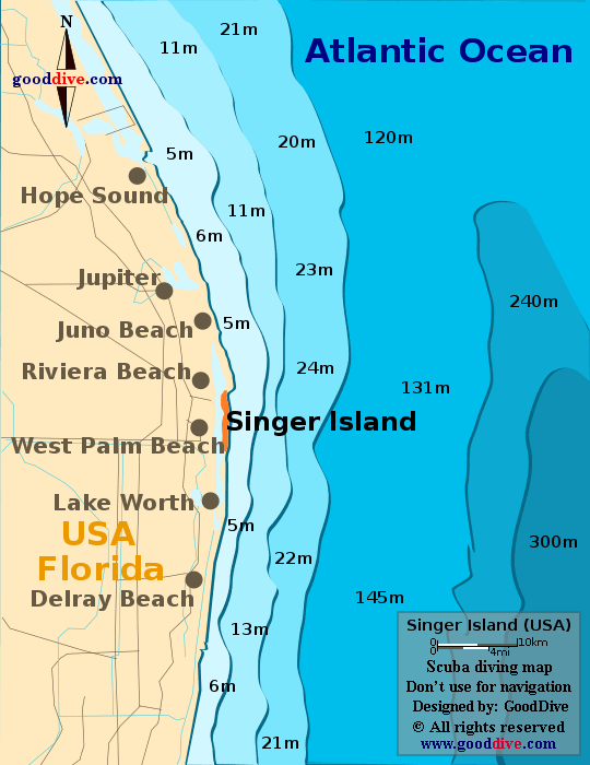 Singer Island diving map