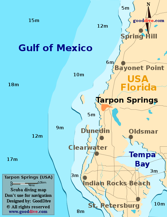 Tarpon Springs diving map