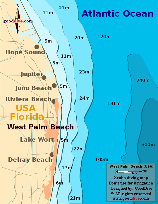 West Palm Beach diving map