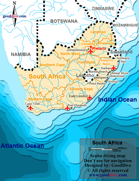 south africa diving map
