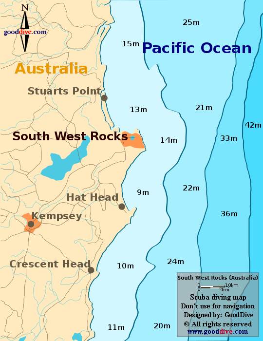 south west rocks diving map