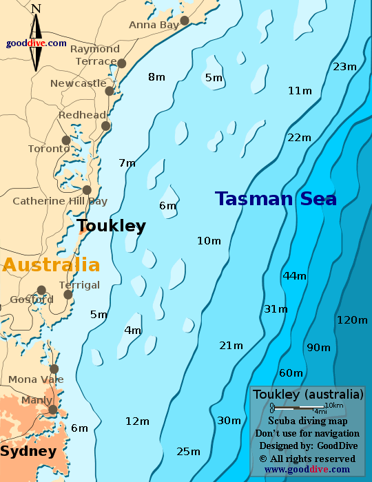 toukley diving map